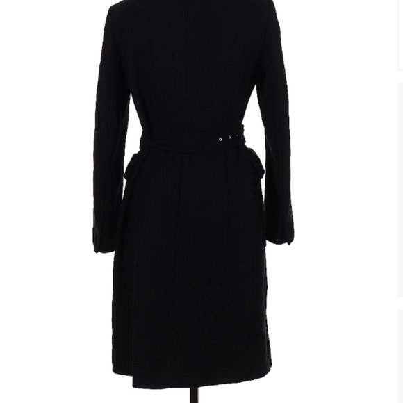 Zara Black Wool Coat Belted L - Picture 4 of 4